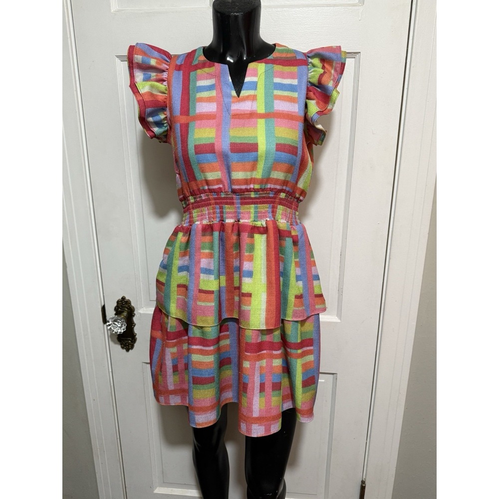 Brown Bowen & Company Girls 14 Mae Rainbow  Row  Ruffle Multicolored  Fun Dress